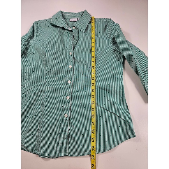 Kim rogers striped polka dot green stretch career blouse 3/4 sleeve M ^ - Picture 6 of 7